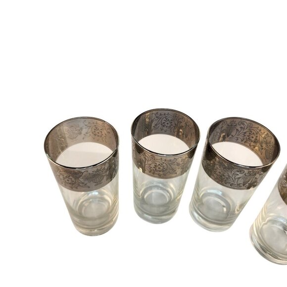 Dorothy Thorpe Style Mid-Century Silver Rimmed Highball Glasses Set Of 4 With Si - Picture 11 of 14